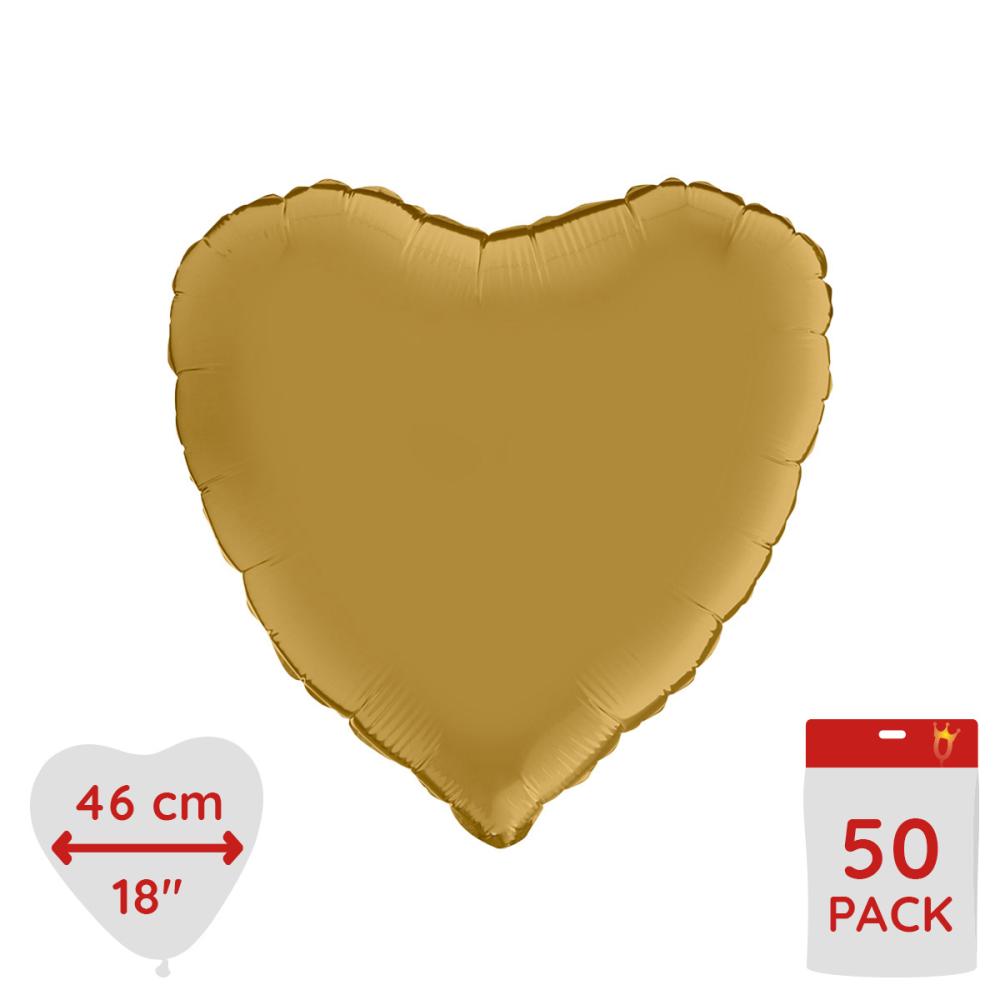 Folieballong - Hjärta Satin Gold 46 cm - Bulk 50-pack