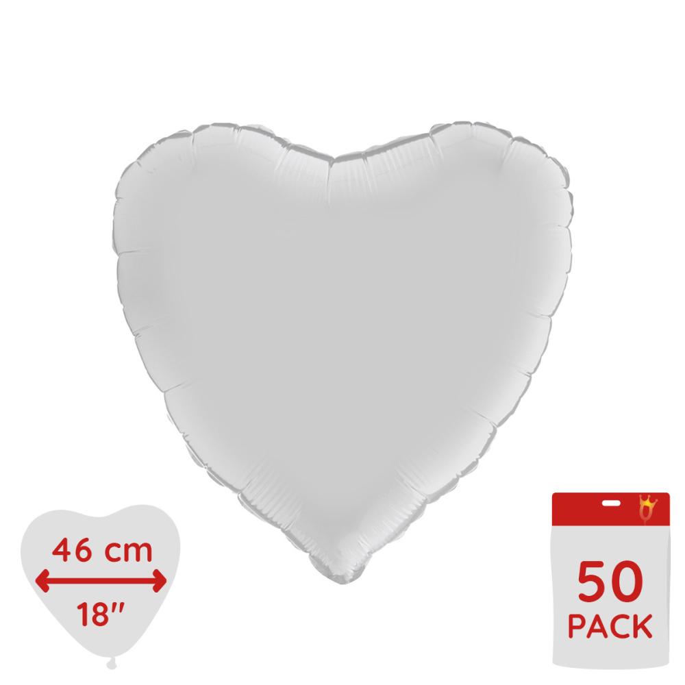 Folieballong - Hjärta Satin White 46 cm - Bulk 50-pack