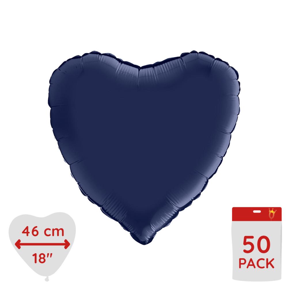 Folieballong - Hjärta Satin Blue Navy 46 cm - Bulk 50-pack