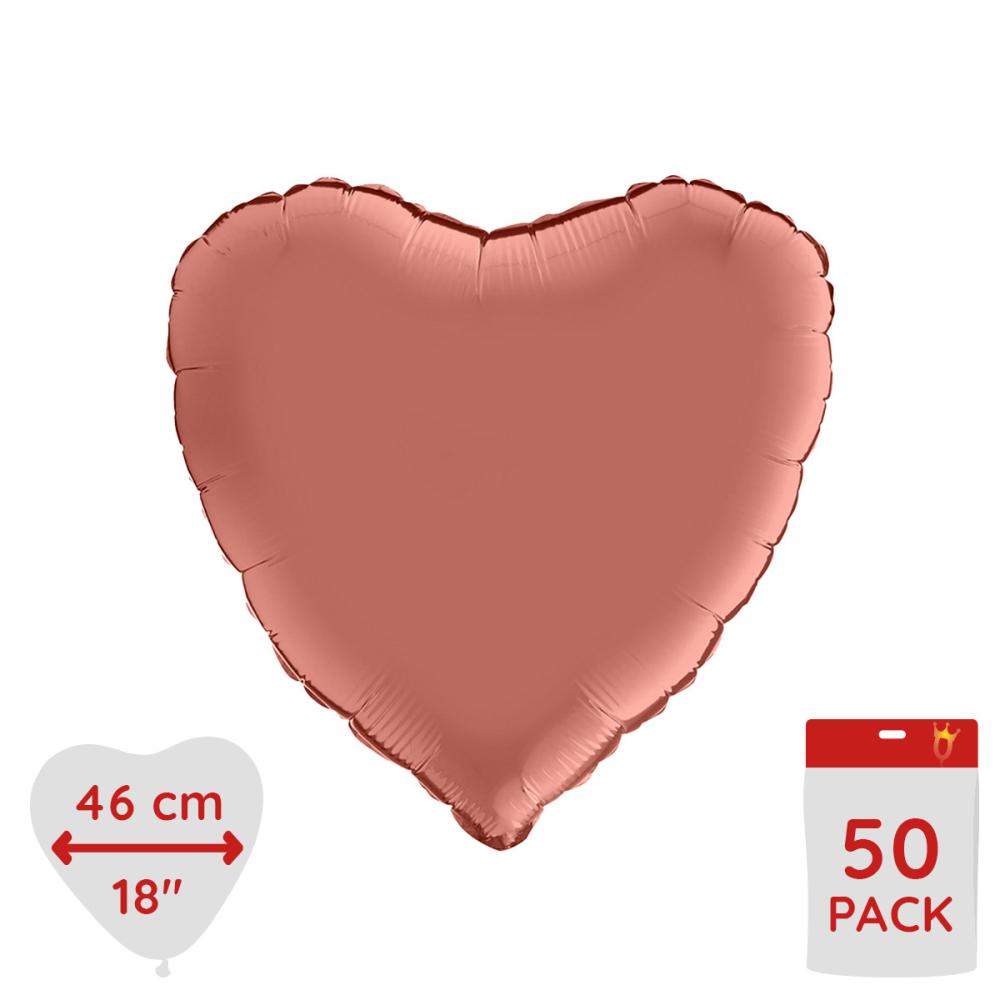 Folieballong - Hjärta Satin Rose Gold 46 cm - Bulk 50-pack