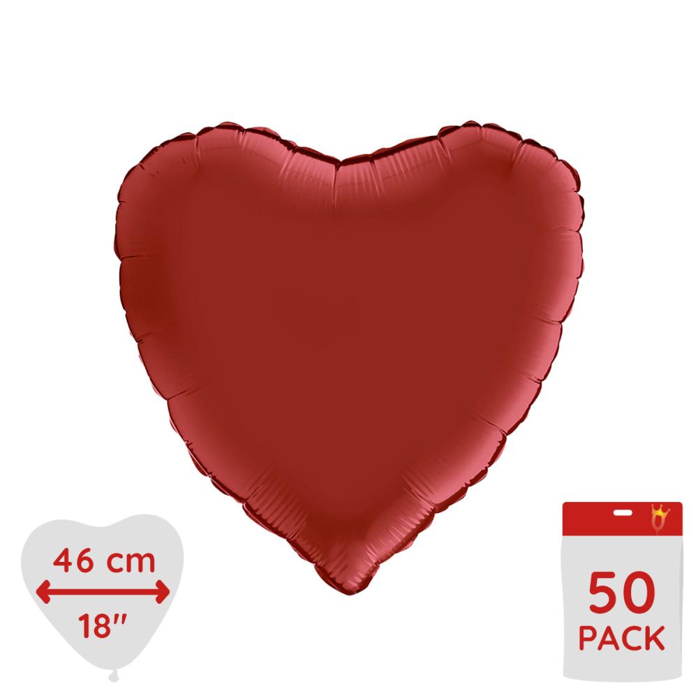 Folieballong - Hjärta Satin Rubin Red 46 cm - Bulk 50-pack
