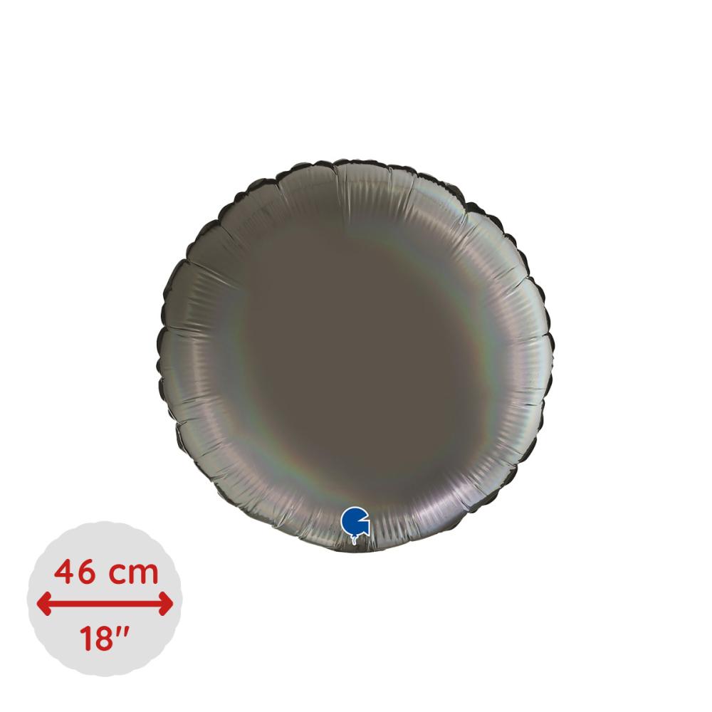 Folieballong - Rund 46 cm Rainbow Holographic Platinum Grey