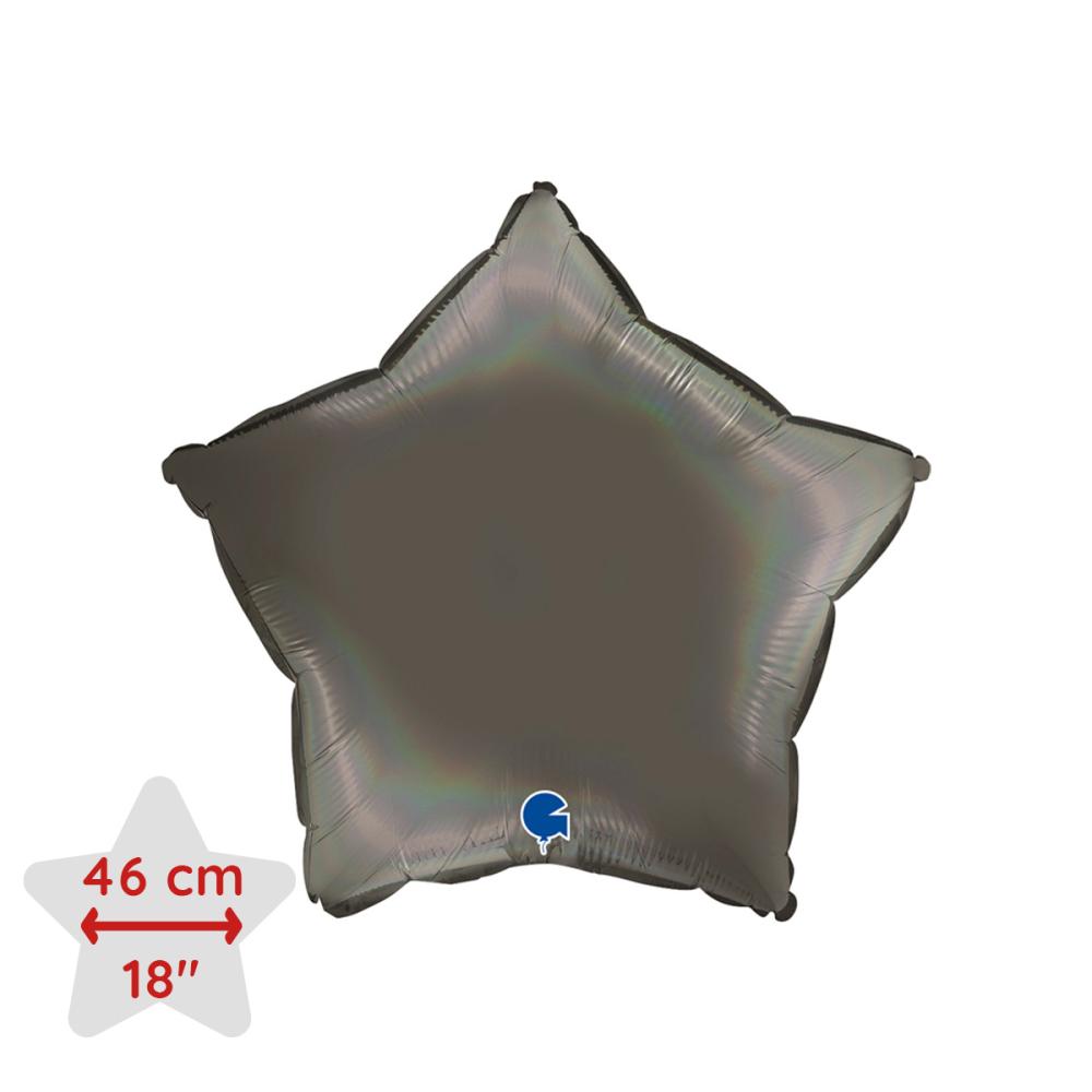 Folieballong - Stjärna 46 cm Rainbow Holographic Platinum Grey