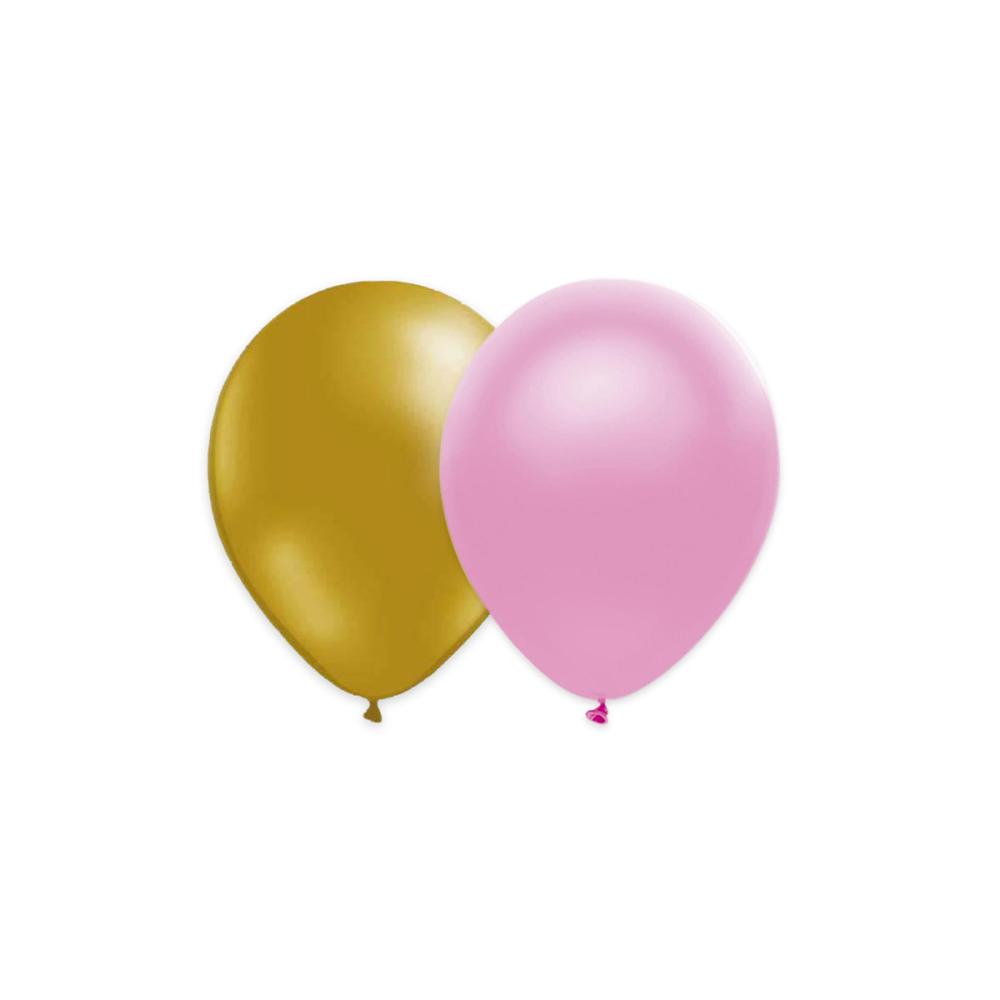 Ballongkombo - Guld-Ljusrosa Metallic 10-pack