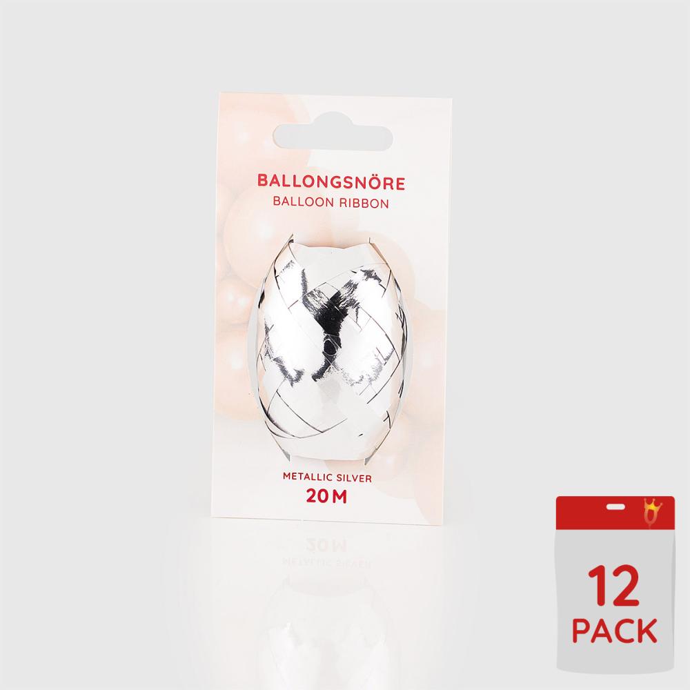 Ballongsnören - Metallic Silver 20m - 12-pack