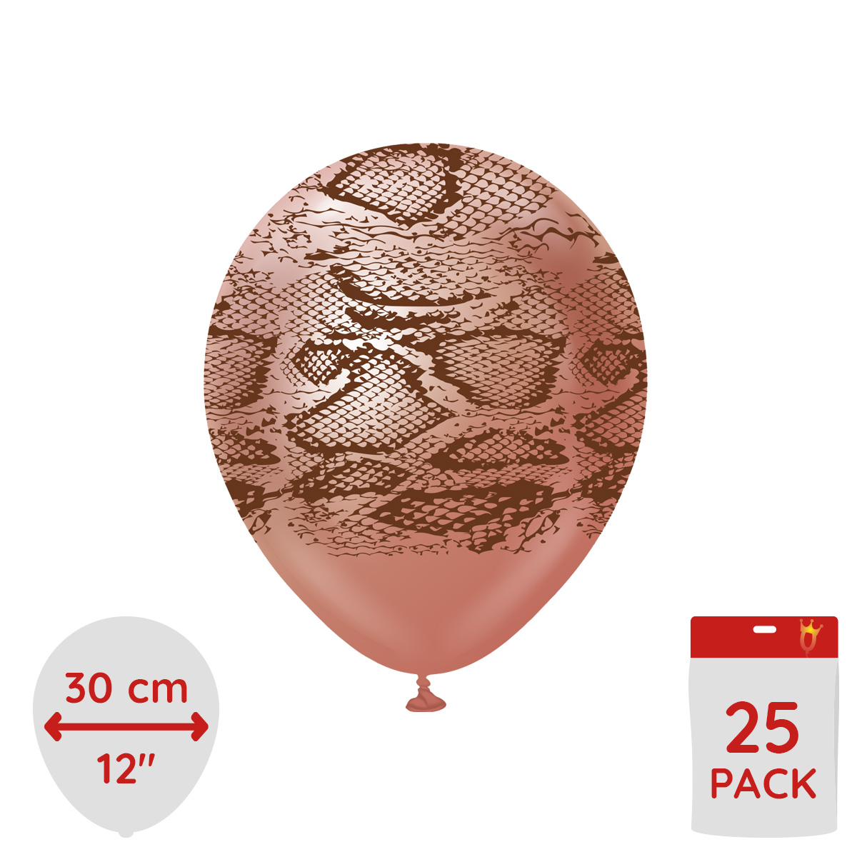 Latexballoons - Safari Snake 30 cm - Mirror Gold - Dark Brown 25-pack