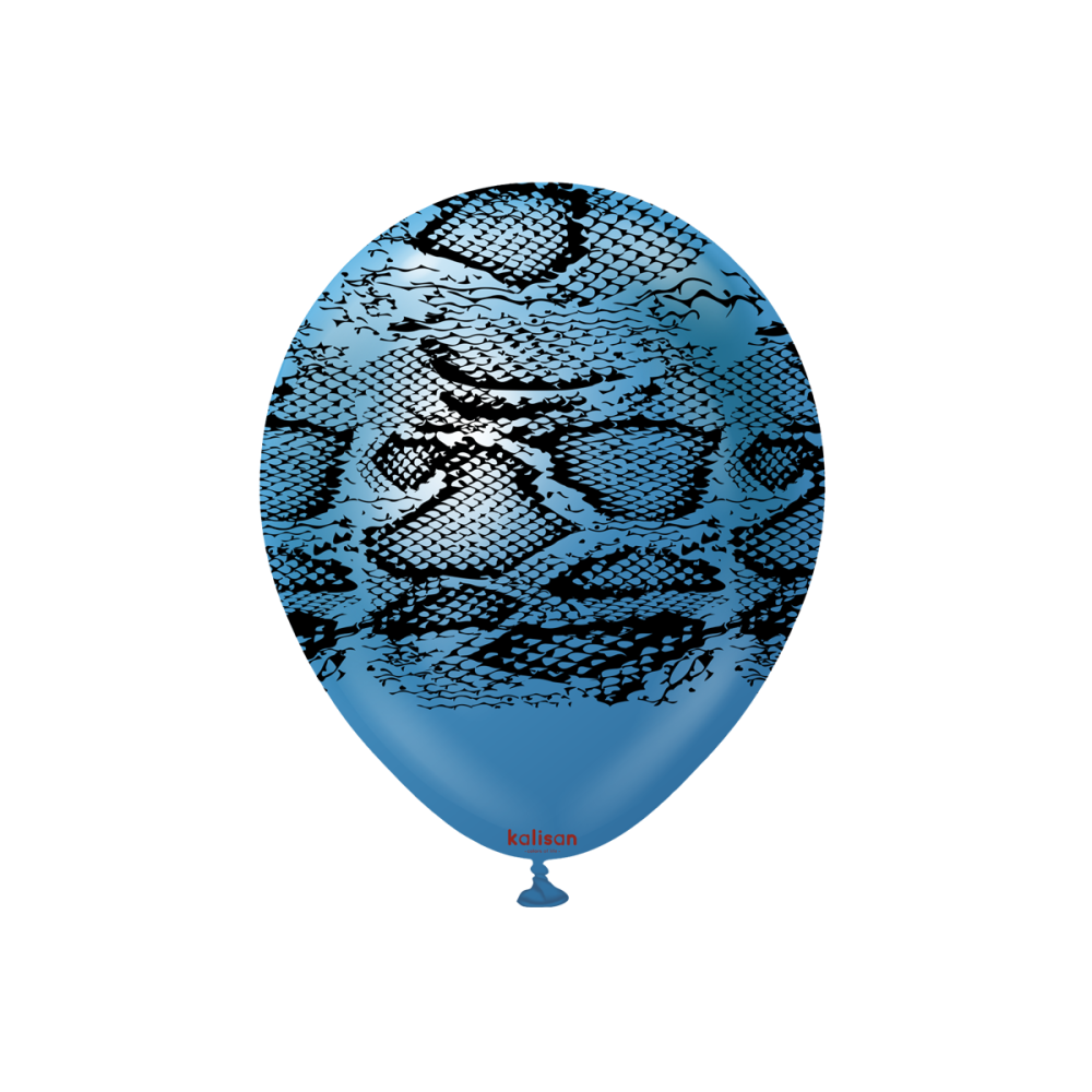 Latexballoons - Safari Snake N 30 cm  - Mirror Blue - Black Print 25-pack
