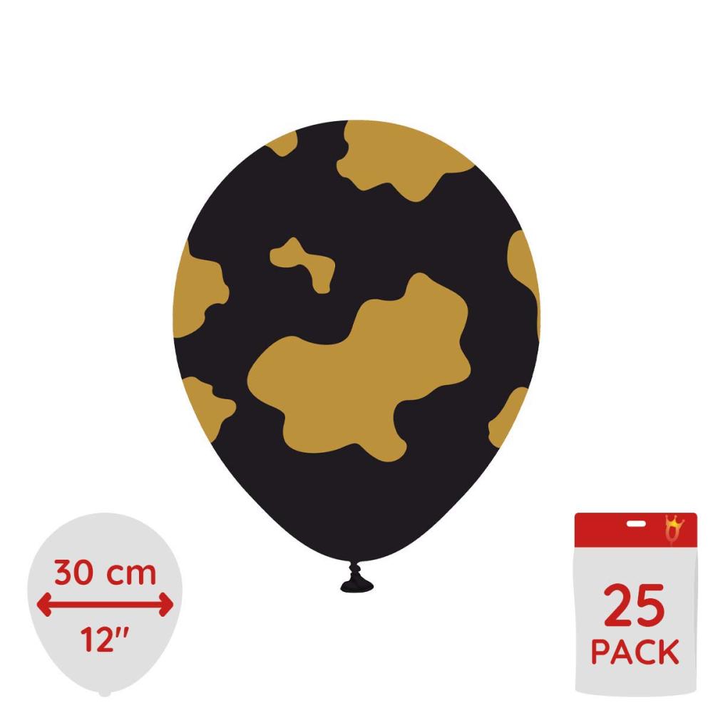 Latexballoons - Safari Cow 30 cm - Black - Gold Print 25-pack