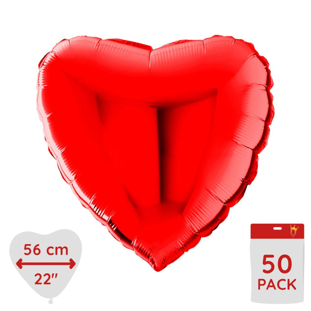 Folieballong - Hjärta Rött 56 cm Bulk 50-pack