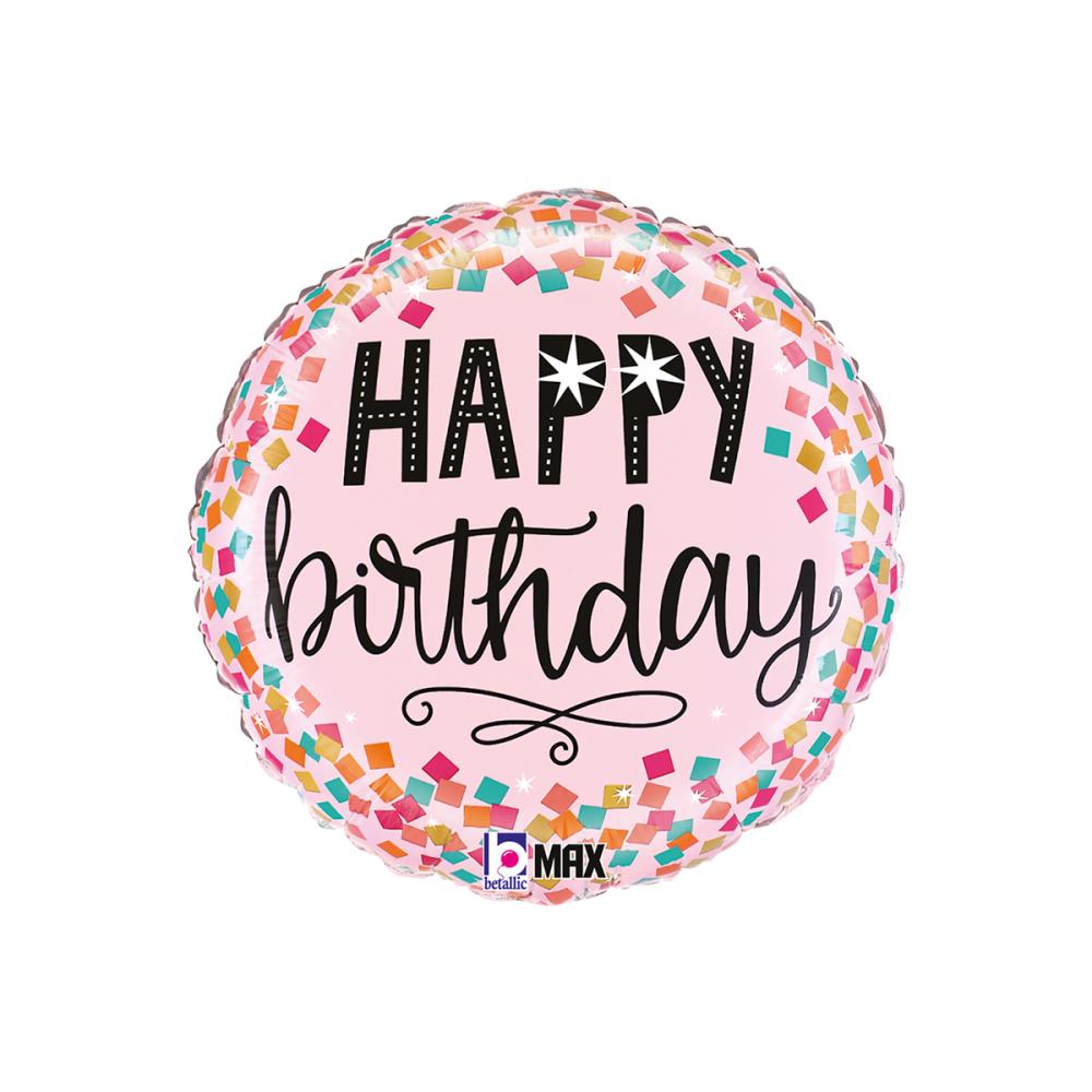 Folieballong - Pink Confetti Birthday 46 cm