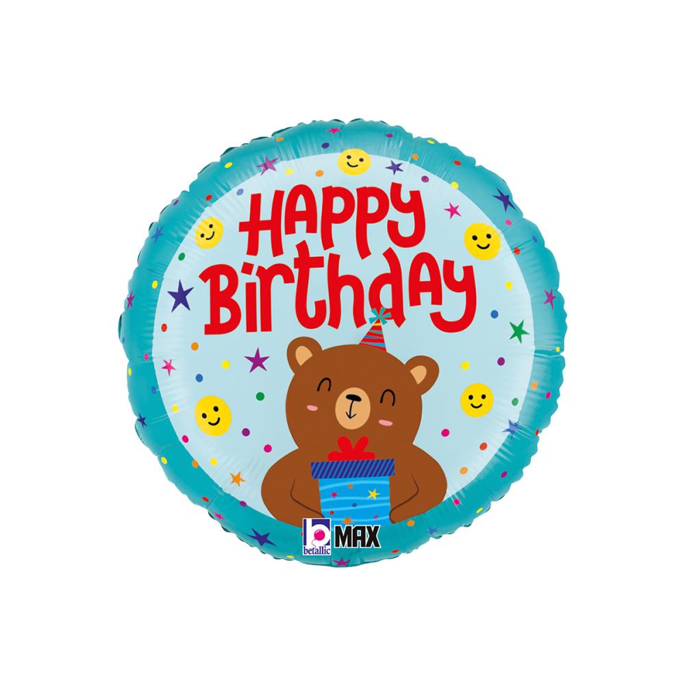 Folieballong - Birthday Smiley Bear 46 cm
