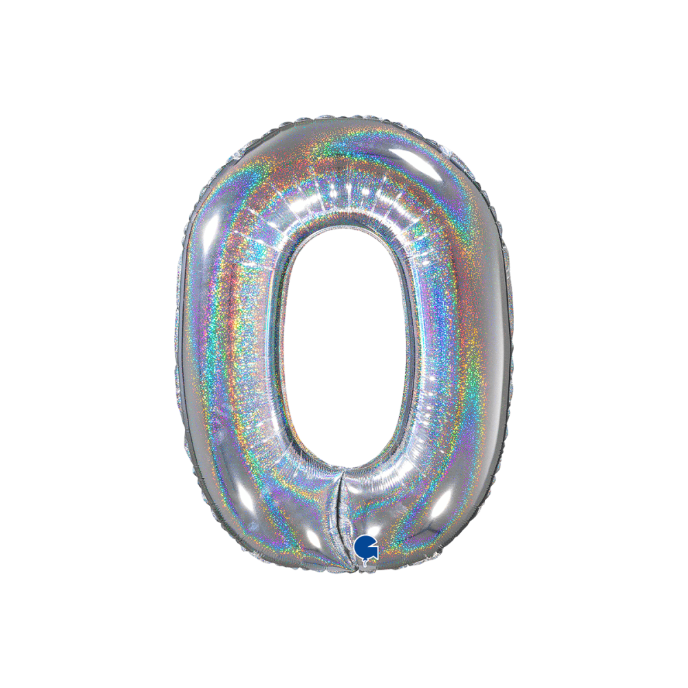 Ballongsiffra -  Noll Glitter Holographic Silver 66 cm
