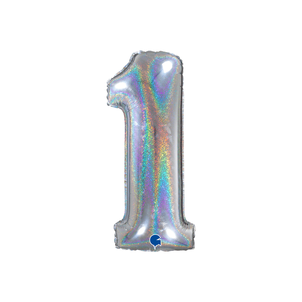 Ballongsiffra -  Ett Glitter Holographic Silver 66 cm