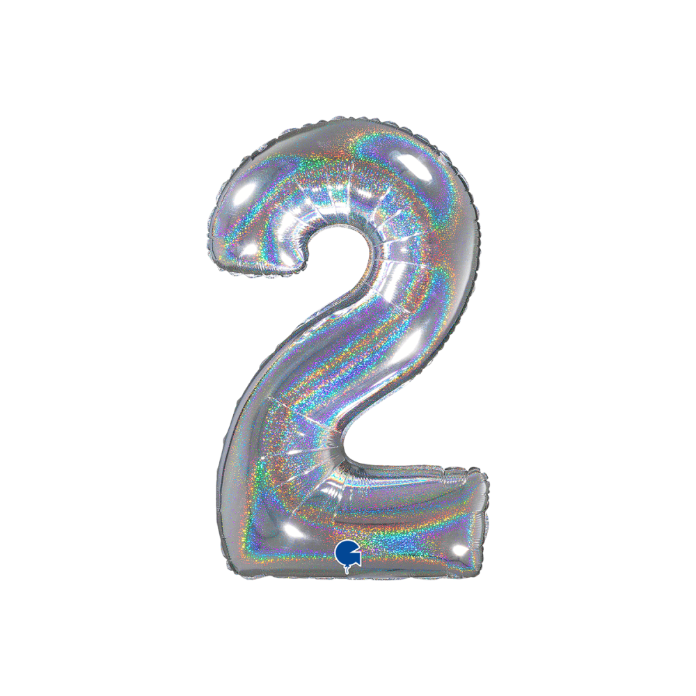 Ballongsiffra -  Två Glitter Holographic Silver 66 cm