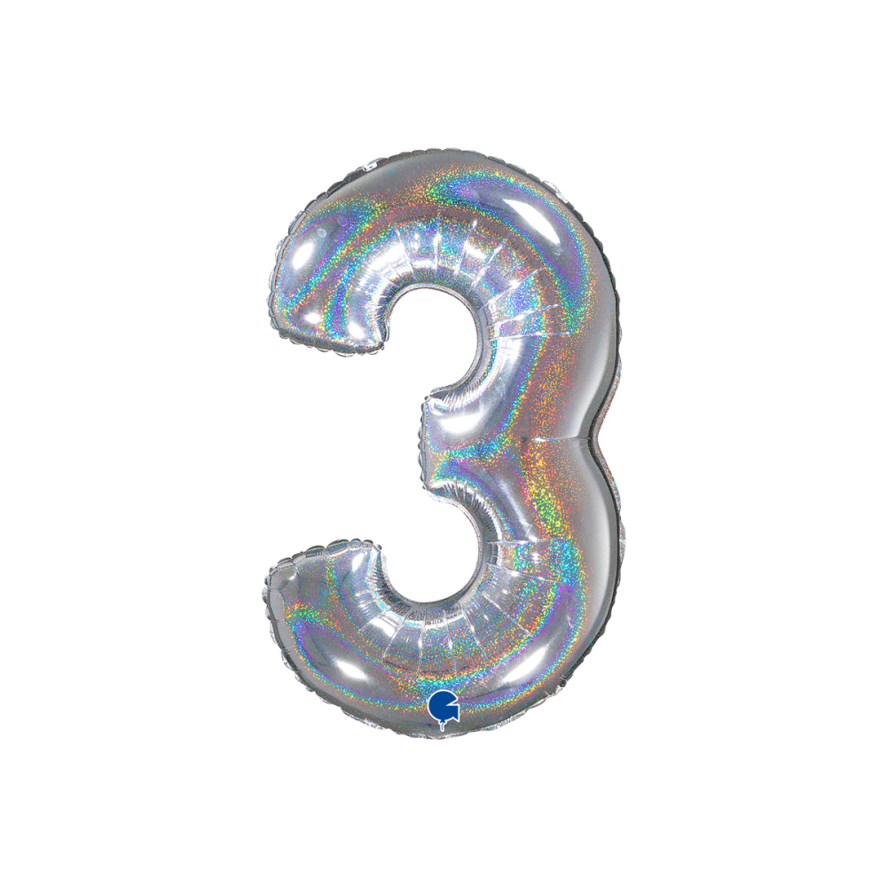 Ballongsiffra -  Tre Glitter Holographic Silver 66 cm