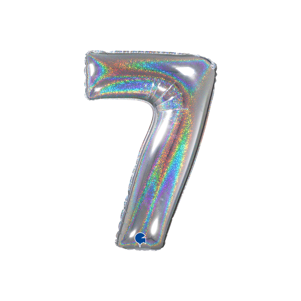 Ballongsiffra -  Sju Glitter Holographic Silver 66 cm