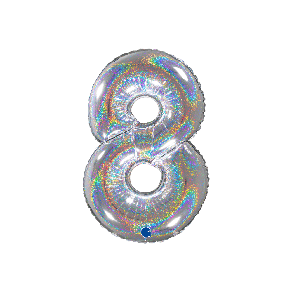 Ballongsiffra -  Åtta Glitter Holographic Silver 66 cm