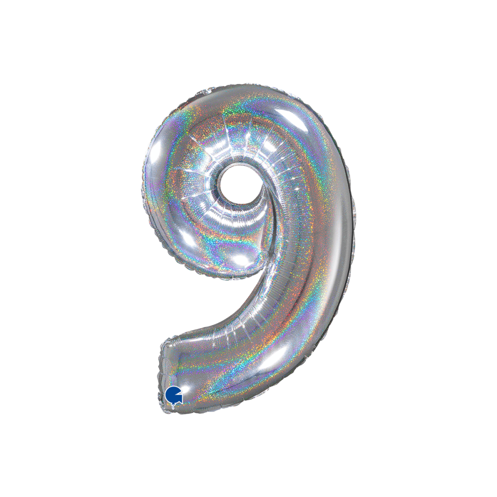 Ballongsiffra -  Nio Glitter Holographic Silver 66 cm