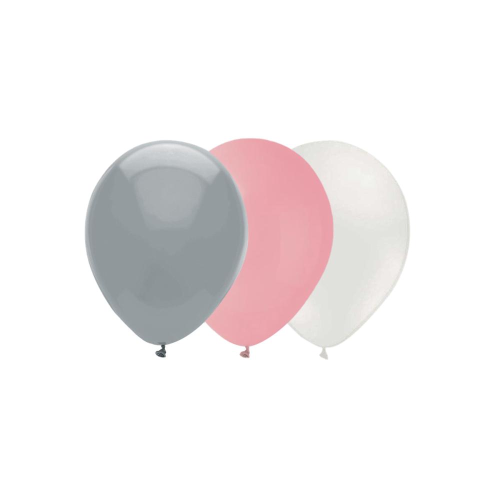 Ballongkombo - Grå-Baby Pink-Vit 15-pack