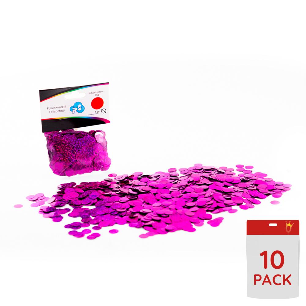 Ballongkonfetti - Holografisk Magenta Runda 1 cm 15g 10-pack