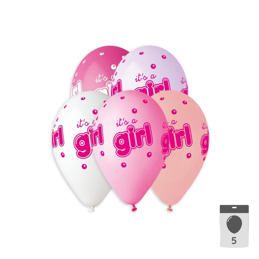 Latexballonger Premium - It´s a Girl 33 cm 5-pack