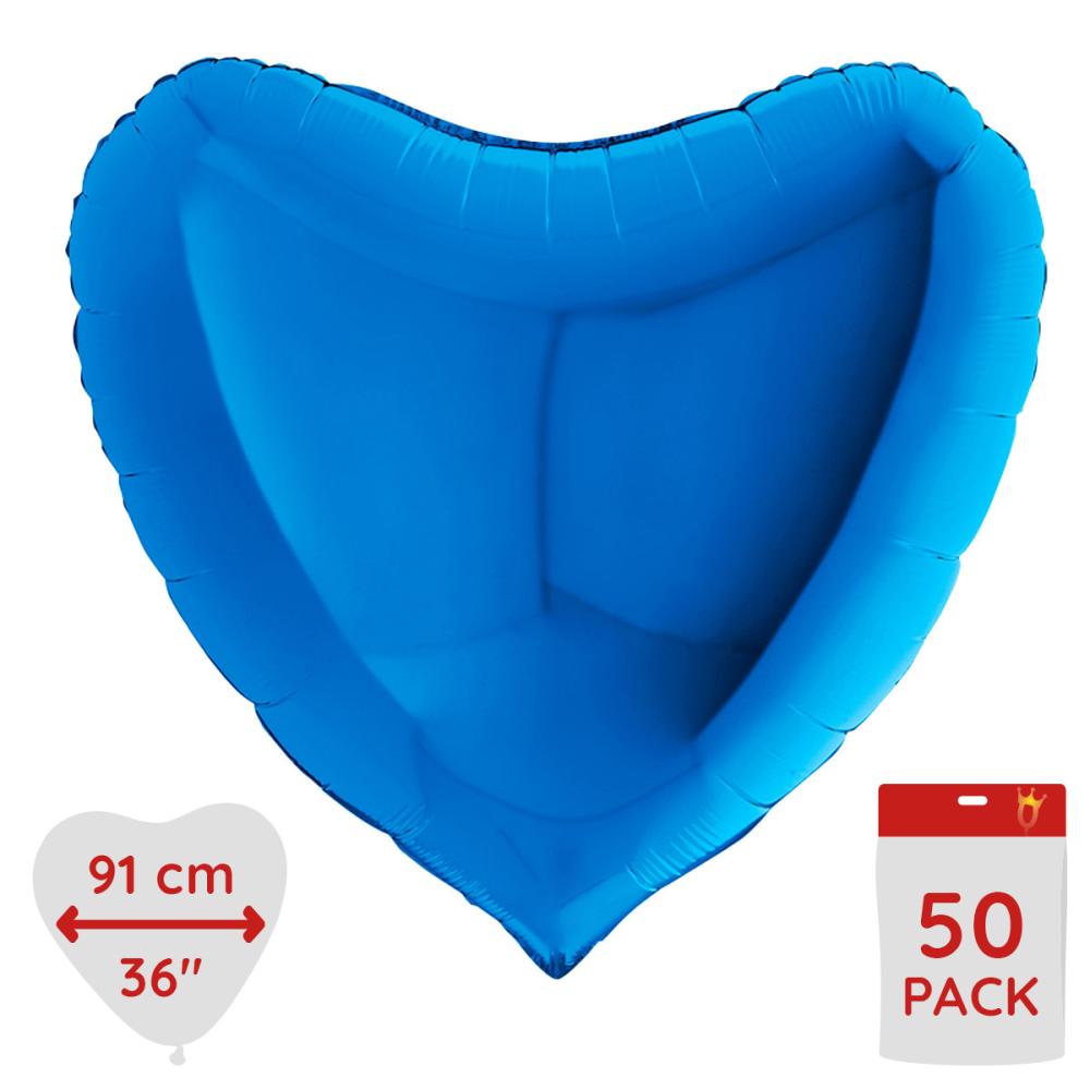 Folieballong - Hjärta Blått 91 cm - Bulk 50-pack