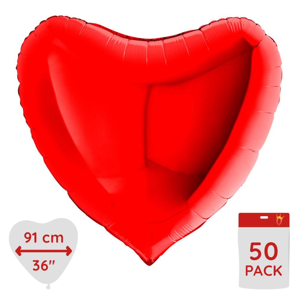 Folieballong - Hjärta Rött 91 cm Bulk 50-pack