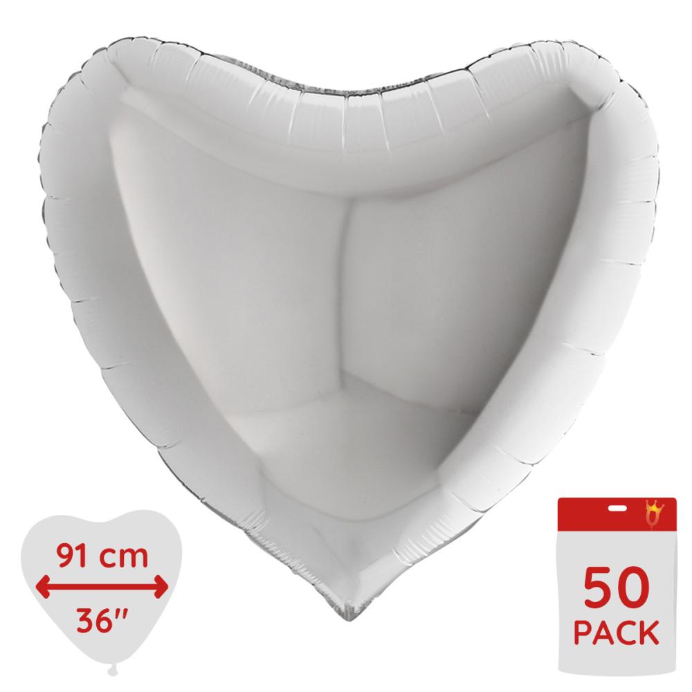Folieballong - Hjärta Silver 91 cm - Bulk 50-pack