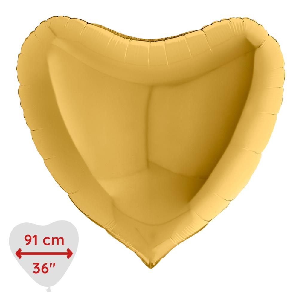 Folieballong - Hjärta Guld 91 cm