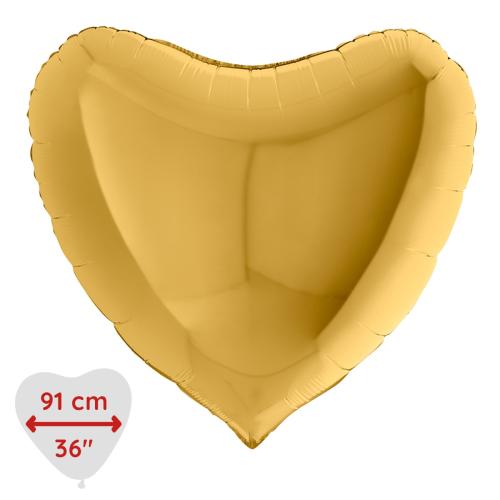 Folieballong - Hjärta Guld 91 cm