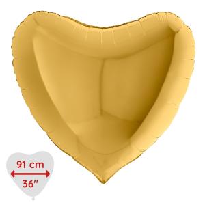 Folieballong - Hjärta Guld 91 cm