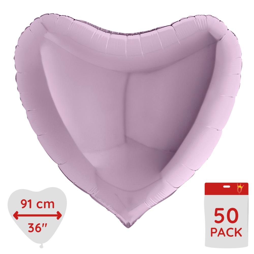 Folieballong - Hjärta Ljuslila 91 cm Bulk 50-pack