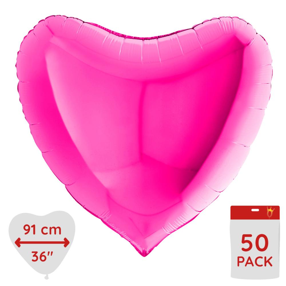 Folieballong - Hjärta Magenta 91 cm - Bulk 50-pack