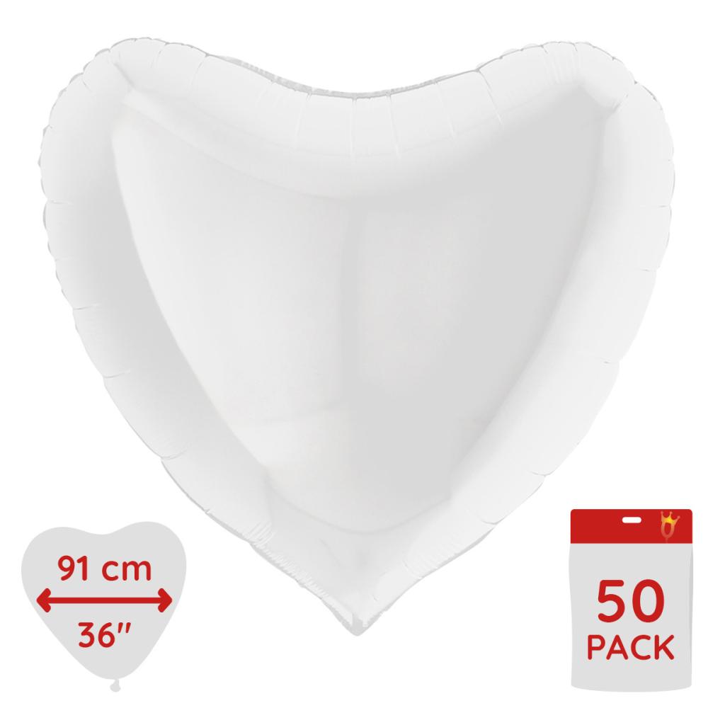 Folieballong - Hjärta Vitt 91 cm - Bulk 50-pack