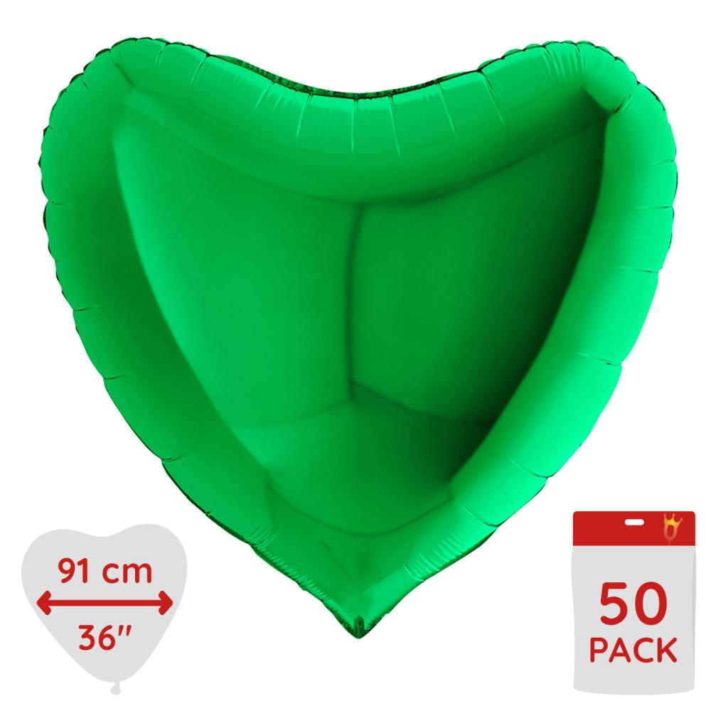 Folieballong - Hjärta Grönt 91 cm - Bulk 50-pack