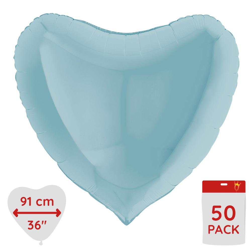 Folieballonger - Hjärta Pastellblått 91 cm - BULK 50-pack