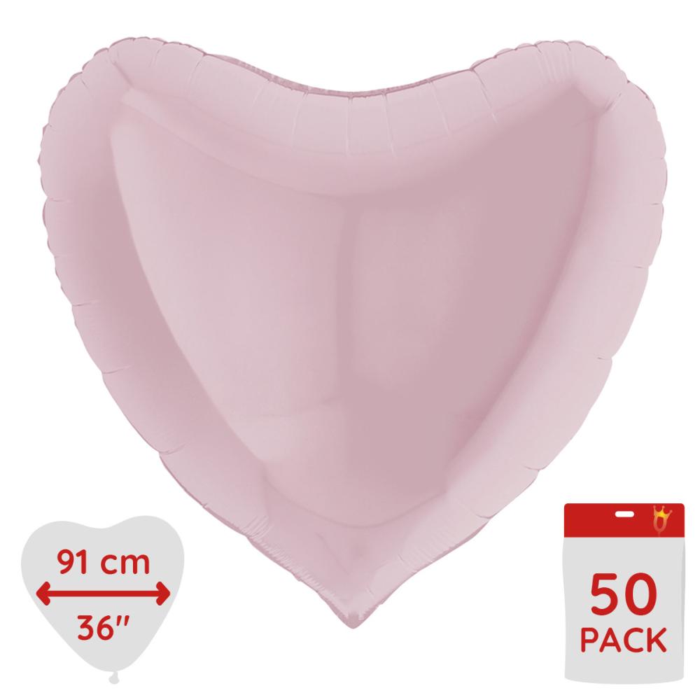 Folieballong - Hjärta Pastellrosa 91 cm Bulk 50-pack