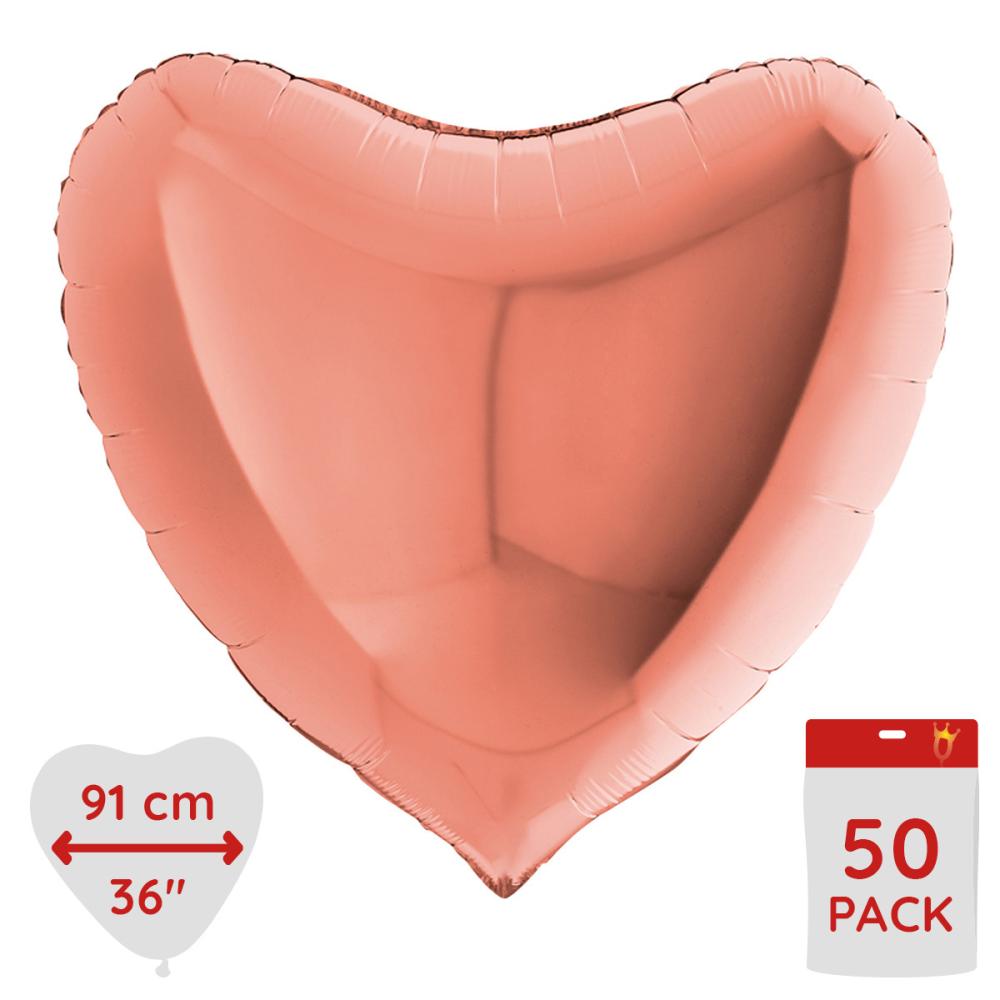 Folieballong - Hjärta Rose Gold 91 cm - Bulk 50-pack