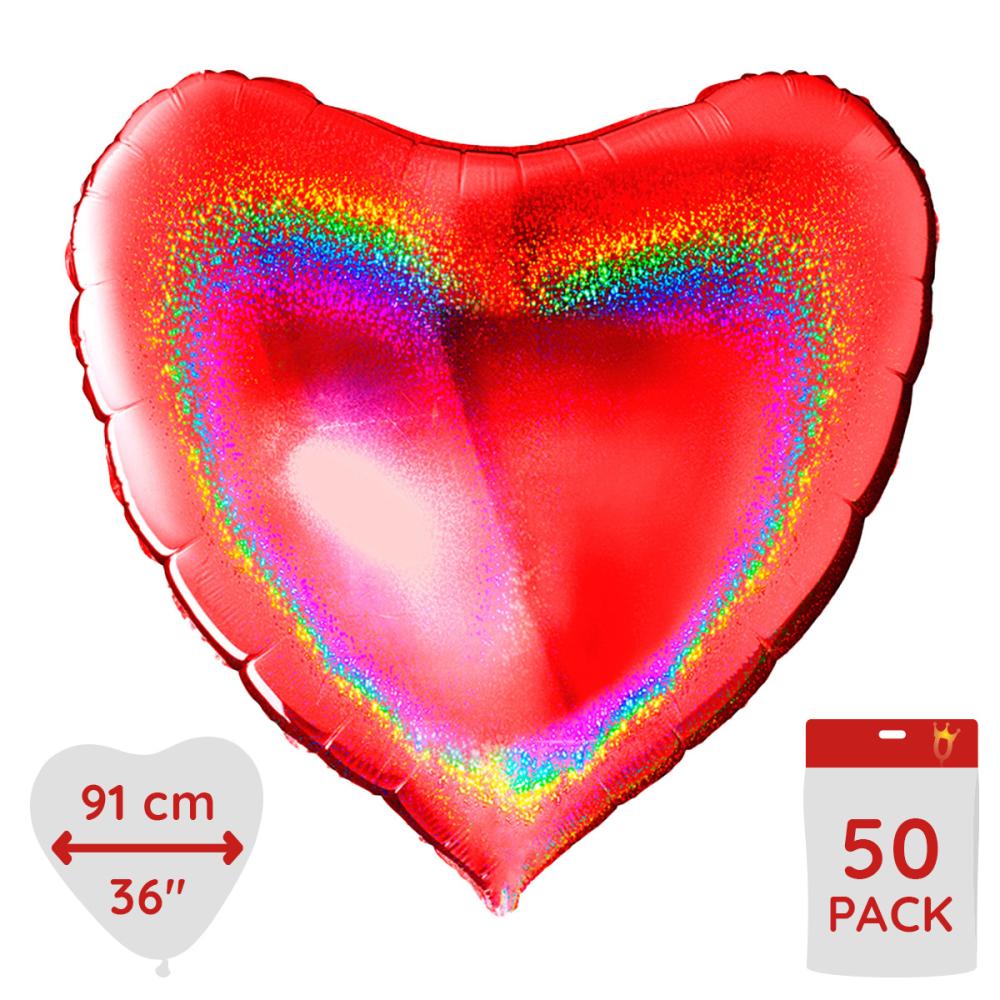 Folieballong - Hjärta Glitter Rött 91 cm - Bulk 50-pack