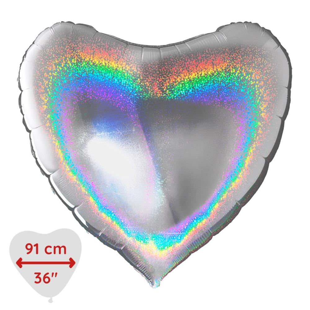 Folieballong - Hjärta Glitter Silver 91 cm