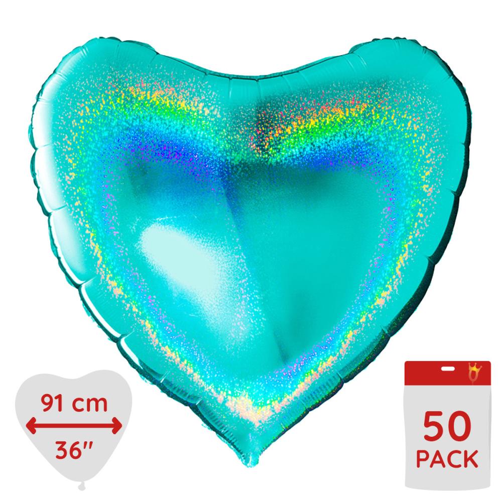 Folieballong - Hjärta Glitter Tiffany 91 cm - Bulk 50-pack