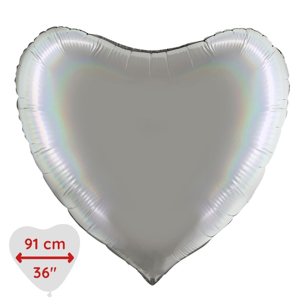 Folieballong - Hjärta 91 cm Rainbow Holographic Platinum Grey
