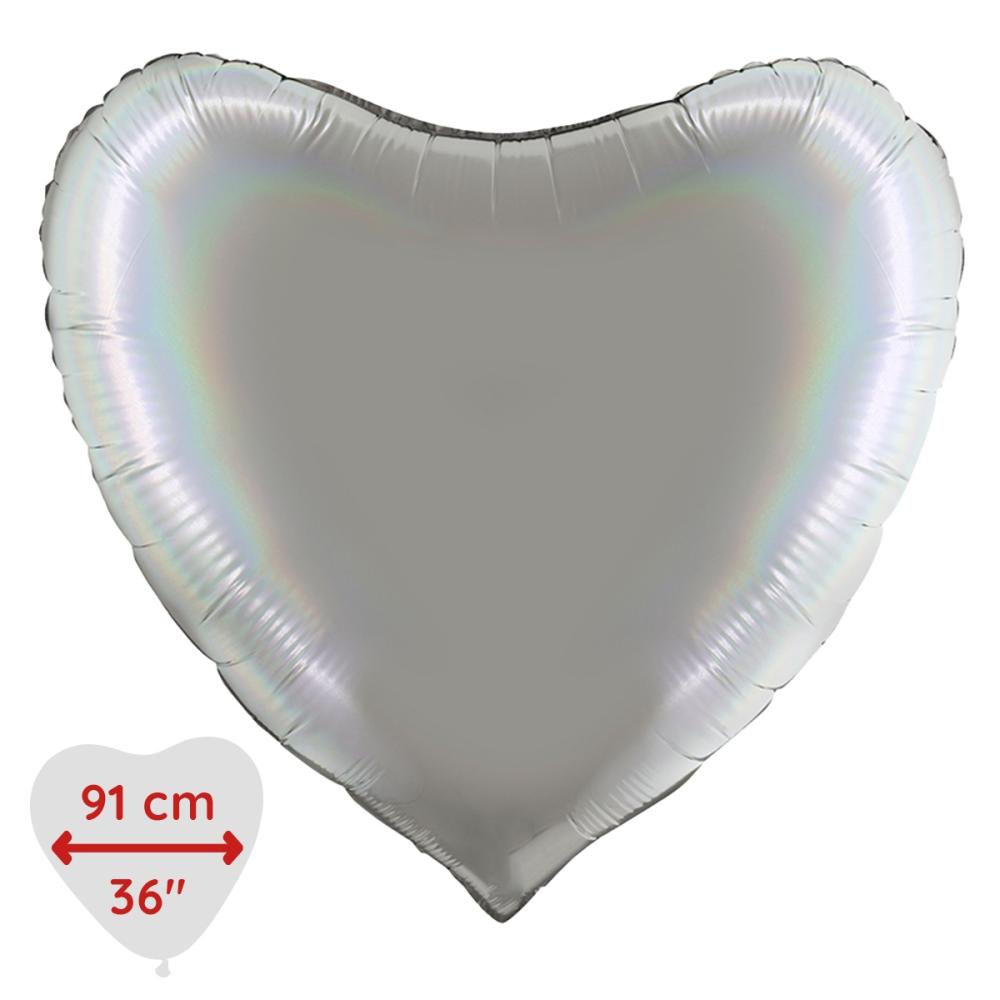 Folieballong - Hjärta 91 cm Rainbow Holographic Platinum Pure