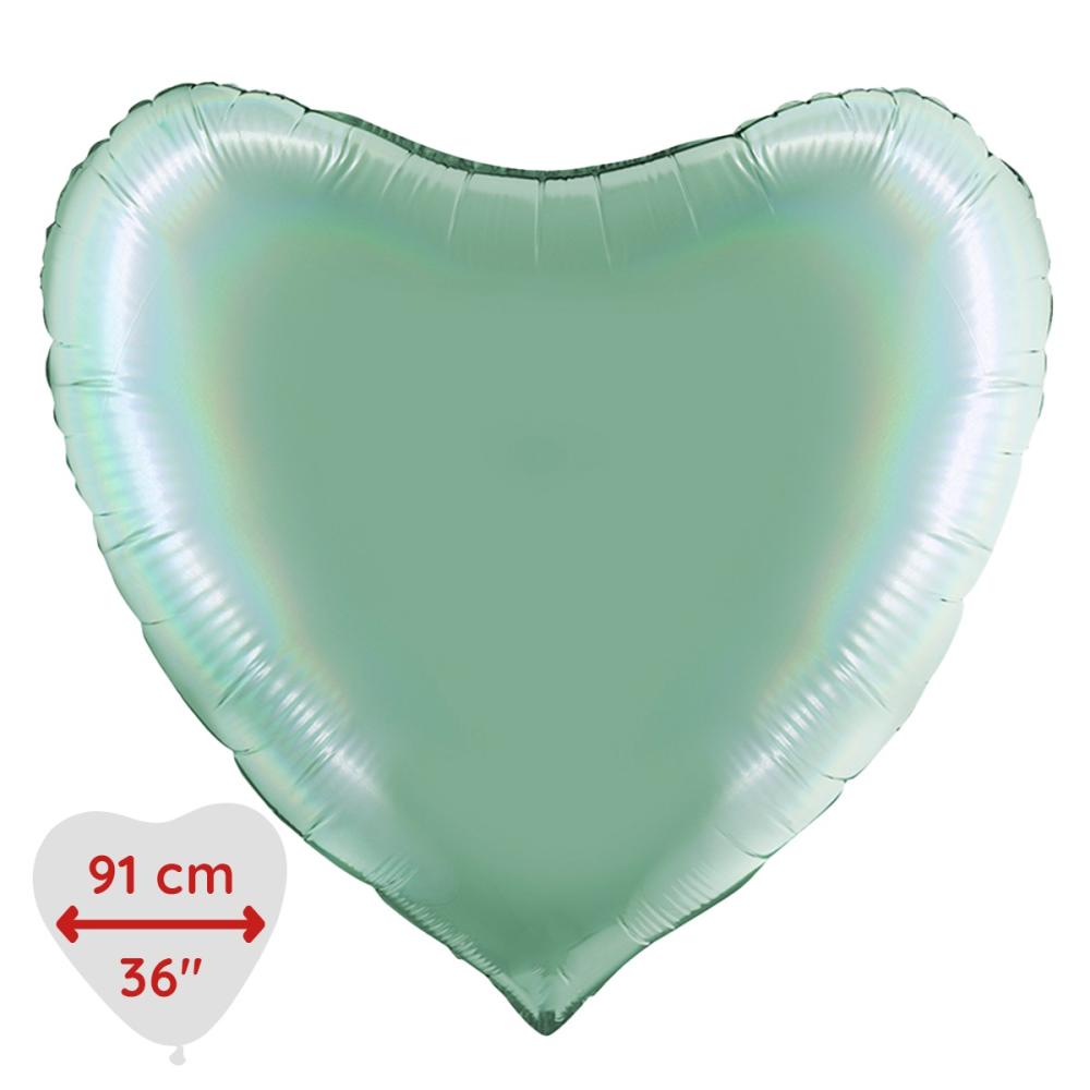 Folieballong - Hjärta 91 cm Rainbow Holographic Platinum Tiffany