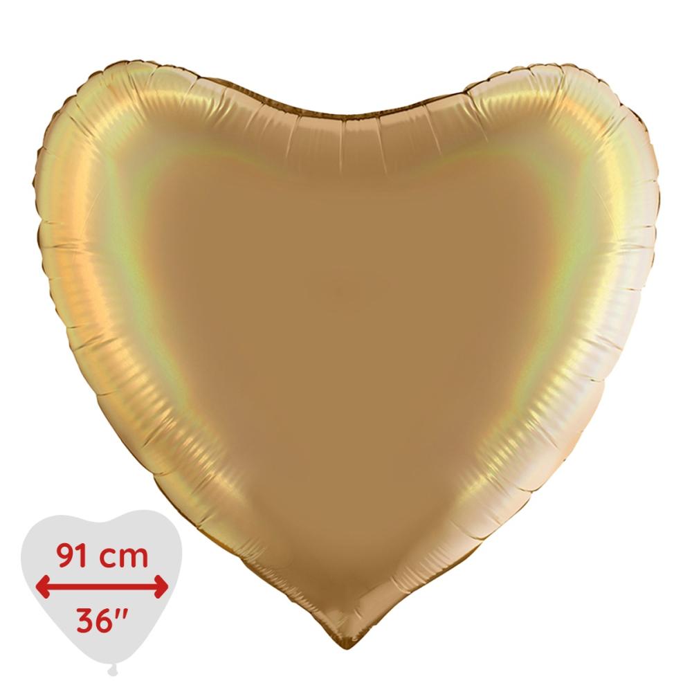 Folieballong - Hjärta 91 cm Rainbow Holographic Platinum Champagne