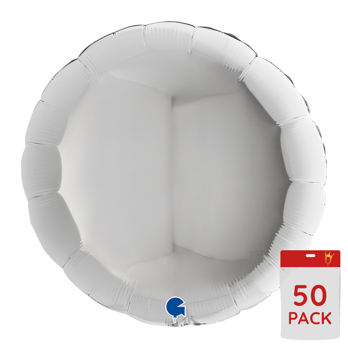 Folieballong - Rund Silver 91 cm Bulk 50-pack