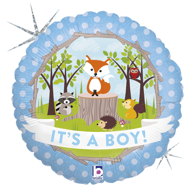 Folieballong - Woodland Baby Boy Holographic 46 cm