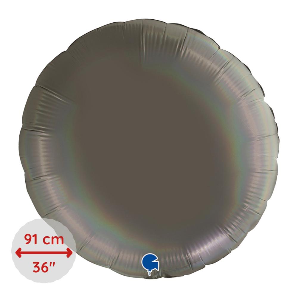 Folieballong - Rund 91 cm Rainbow Holographic Platinum Grey