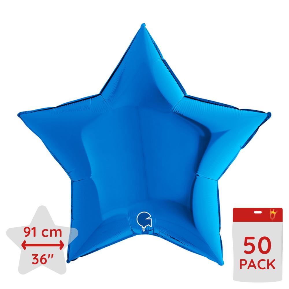 Folieballong - Stjärna Blå 91 cm - Bulk 50-pack