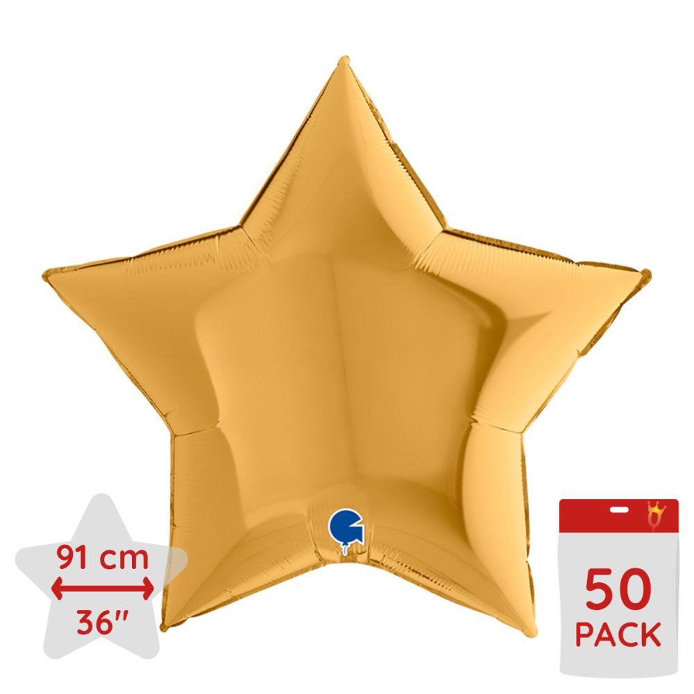 Folieballong - Stjärna Guld 91 cm Bulk 50-pack